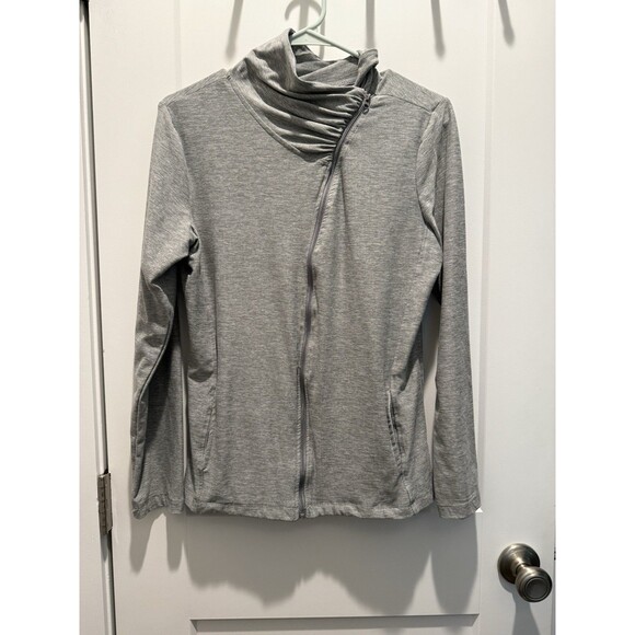 Jockey M Ruched Terry Full Zip Sweatshirt Stretch Gray Women's Fitness Top - Picture 1 of 3